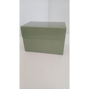 VINTAGE SYNDICATE MFG= METAL INDEX CARD HOLDER - GREEN / GREY Holds 3x5 Cards